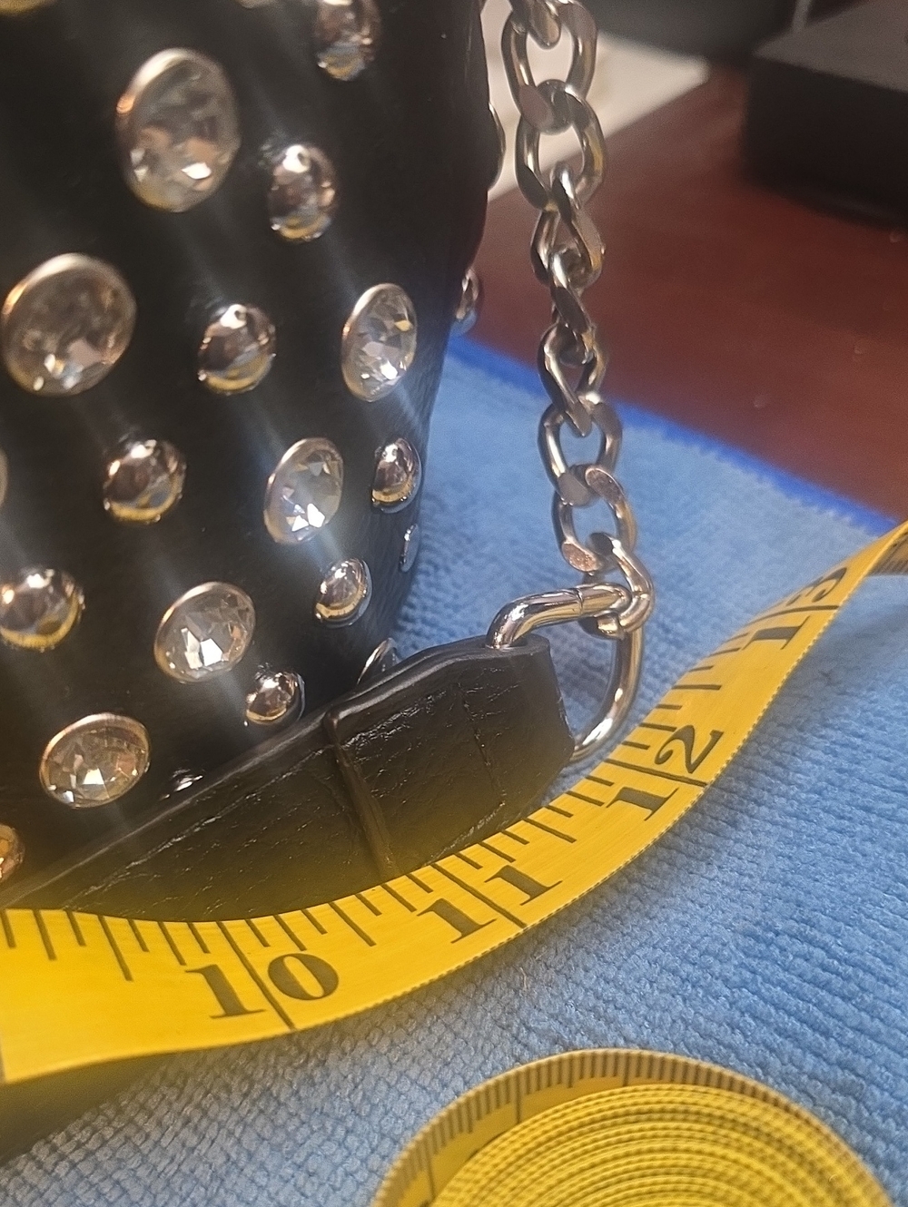 Black Studded Bucket Bag with Chain Drawstring - Picture 8 of 8